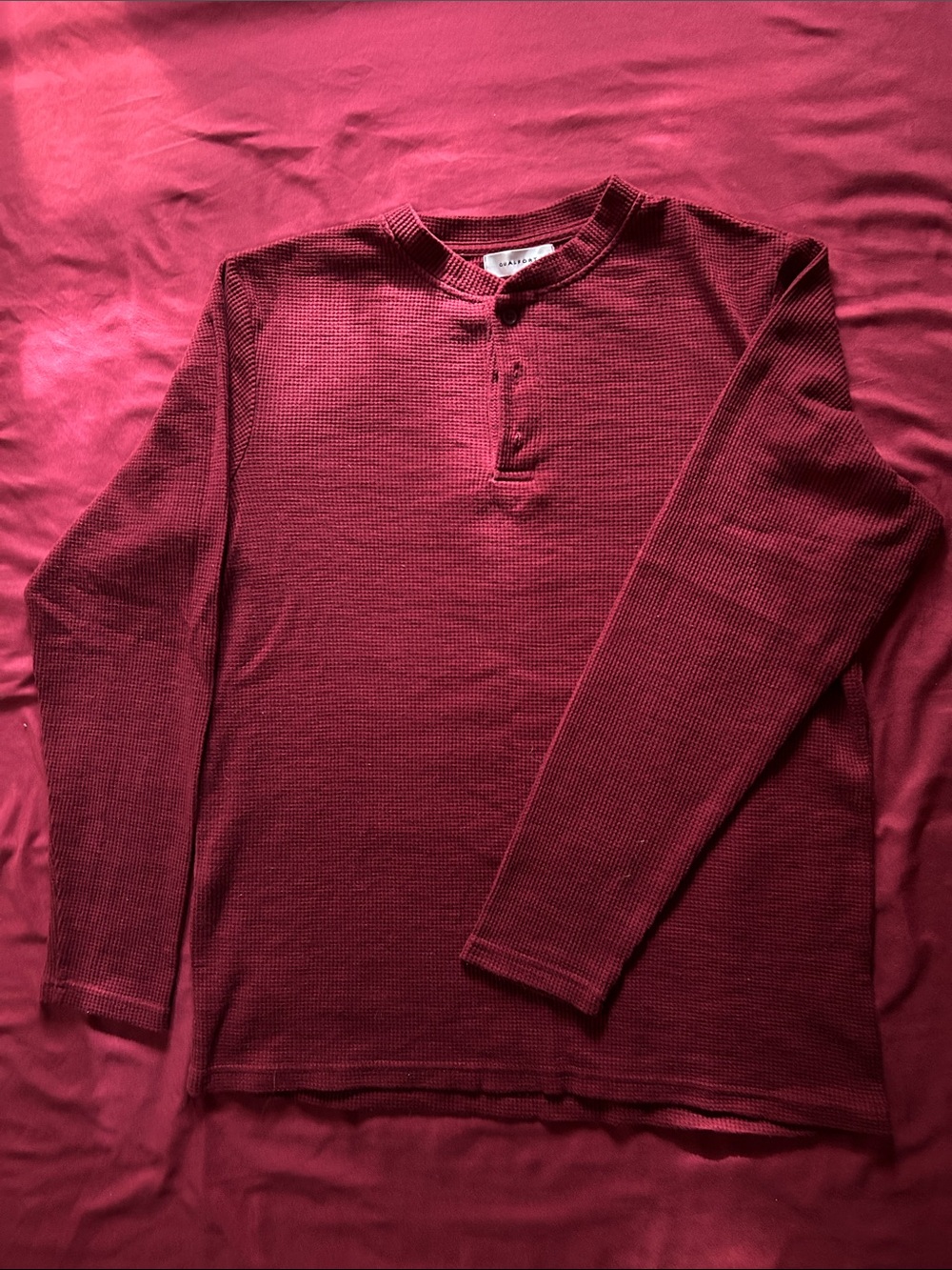 Men's Long-Sleeve Waffle Henley - Burgundy